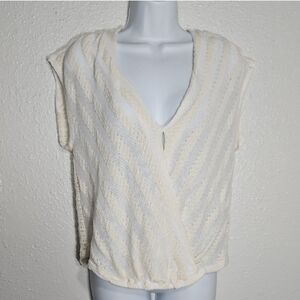 Ella Moss Cream Semi Sheer Crochet Knit Top XS